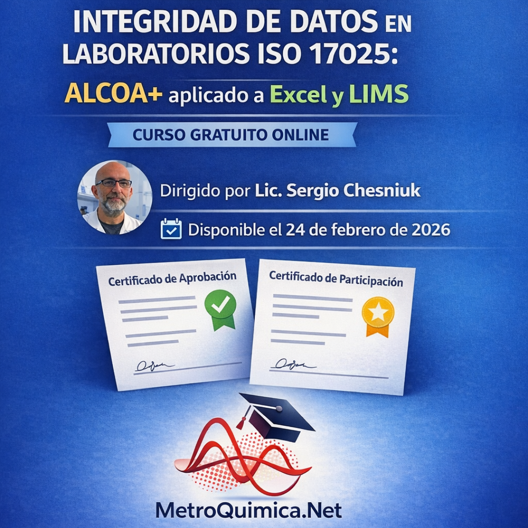 Curso gratuito asincrónico: Integridad de datos en laboratorios ISO 17025: ALCOA+ aplicado a Excel y LIMS.
Aprenderá a evalua