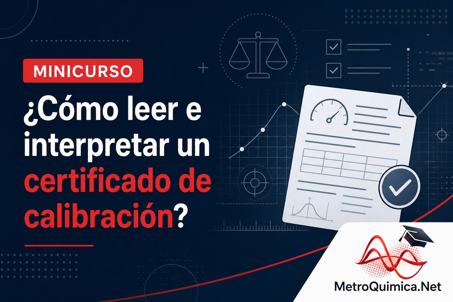 Portada del minicurso ¿Cómo leer e interpretar un certificado de calibración? de MetroQuimica.Net.
